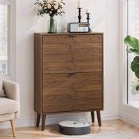 Matteo Walnut Shoe Storage Cabinet - 2 Flip Drawers - Medieval Modern
