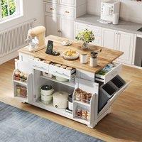 Matteo Large Kitchen Island - Wood Effect - Mobile Prep Station in White