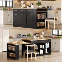 Matteo Kitchen Island with Extendable Dining Table - Wood Effect - Modern in Black