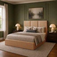 Desire Deco Plush Velvet Stanley Upholstered Bed Frame in Beige | Size: King