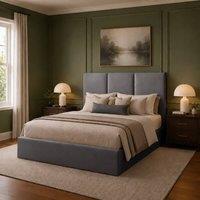 Desire Deco Plush Velvet Stanley Upholstered Bed Frame in Grey | Size: King