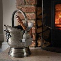 Hill Interiors Antique Steel Coal Bucket With Shovel in Silver