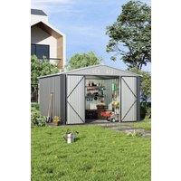 Garden Sanctuary 108 FT Lockable Garden Metal Storage Shed with Door in Grey