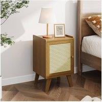Living and Home Nightstand Bedside Table with One Door in Brown