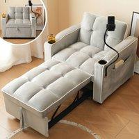 Rolipo 3-in-1 Single Sofa Bed Expandable Sleeper Chair Grey Velvet Recliner