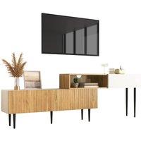 Rolipo Adjustable Length TV Cabinet Modular 2-Part Wood & Matte White in Natural