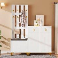 Rolipo White Wardrobe Set with Shoe Bench & Drawers