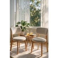 ExtraStar Dining Chair Set of 2 Cream Linen Fabric Rubberwood Leg for Kitchen