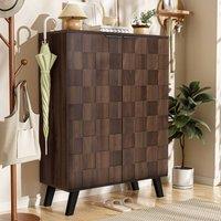 Rolipo Modern Wood Shoe Cabinet 5 Adjustable Shelves Textured Doors in Brown