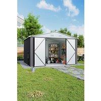 H&O Direct 108 ft Lockable Metal Outdoor Tool Storage Shed in Grey