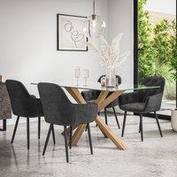 More4Homes Etta Glass Dining Table & Chairs - Glass Top w Solid Oak Legs + Anika Velvet Dining Chair Set Of 4 in Black