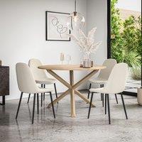 More4Homes Malvern Round Dining Table & Chairs - Oak Table Top w Solid Oak Legs + Maya Boucle Dining Chair Set Of 4 in Ivory