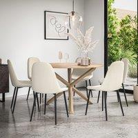 More4Homes Malvern Round Dining Table & Chairs - Oak Table Top w Solid Oak Legs + Maya Boucle Dining Chair Set Of 6 in Ivory