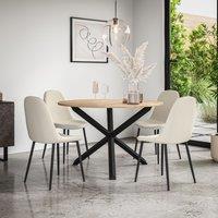 More4Homes Malvern Round Dining Table & Chairs - Oak Table Top w Solid Oak Black Legs + Maya Boucle Dining Chair Set Of 4 in Ivory