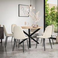 More4Homes Malvern Round Dining Table & Chairs - Oak Table Top w Solid Oak Black Legs + Maya Boucle Dining Chair Set Of 6 in Ivory
