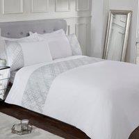 Smart Living 3D Geo Luxury Lurex Jacquard Cuff Panel Duvet Cover With Pillowcases in White | Size: King