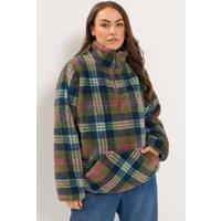 Yours Women's Quarter Zip Check Fleece in Green | Size: 26-28
