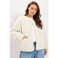 Yours Women's Collarless Fleece Jacket in Cream | Size: 14
