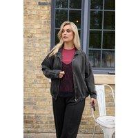 Yours Women's Denim Funnel Neck Bomber Jacket in Black | Size: 22-24
