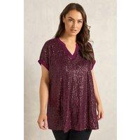 Evans Women's Sequin Embellished Top in Red | Size: 26-28