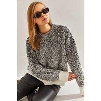 Bianco Lucci Women's Oversized Patterned Crew Neck Sweater