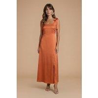 Oasis Women's Rust Satin Tie Shoulder Midi Bridesmaid Dress | Size: 16