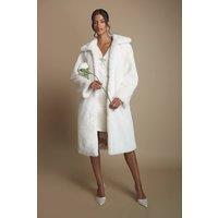 Coast Women's Petite Ivory Faux Fur Longline Collared Coat | Size: 10