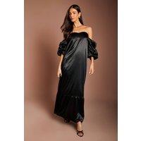 Coast Women's Puff Sleeve Satin Drape Maxi Dress in Black | Size: 16