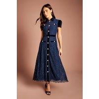 Coast Women's Lace Short Sleeve Collared Midi Dress in Navy | Size: 8