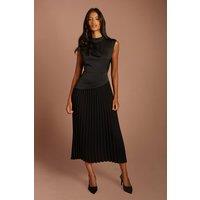 Coast Women's Petite Drape High Neck Pleated Skirt Midi Dress in Black | Size: 8