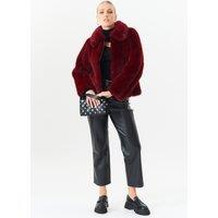 Gini London Women's Burgundy Zip Front Faux Fur Short Jacket | Size: Large/XL
