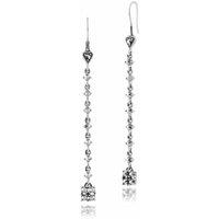 Gemondo Women's Art Deco Style Round Marcasite Long Dangle Drop Earrings in 925 Sterling Silver