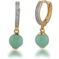 Gemondo Women's Classic Jade & Diamond Hoop Earrings in Gold Plated 925 Sterling Silver in Green