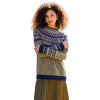 Celtic & Co Women's Donegal Fair Isle Yoke Sweater in Olive | Size: Small