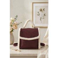 Femme Luxe Women's Borg Trim Faux Fur Backpack in Wine