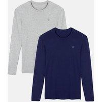 British Boxers Men's Two Pack "Grey Marl & Navy" Bamboo Long Sleeve T-Shirts in Light Grey | Size: Large