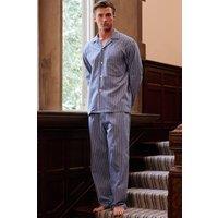 British Boxers Men's "Westwood Steel Stripe" Brushed Cotton Pyjama Set in Blue | Size: Medium