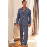 British Boxers Men's "Steel Herringbone" Brushed Cotton Pyjama Set in Navy | Size: Large