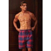 British Boxers Men's Iona Red Tartan Brushed Cotton Sleep Shorts in Dark Red | Size: XL