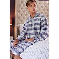 British Boxers Men's "Bute Blue Tartan" Brushed Cotton Nightshirt in Dark Blue | Size: Large