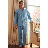British Boxers Men's Sky Blue Herringbone Brushed Cotton Pyjama Set | Size: Large