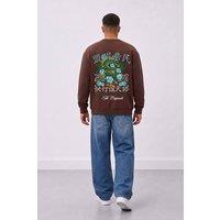 LONDON ATTITUDE Men's Oversized Dragon Graphic Sweatshirt in Chocolate | Size: Medium