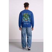 LONDON ATTITUDE Men's Oversized Dragon Graphic Sweatshirt in Royal | Size: 2XL