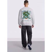 LONDON ATTITUDE Men's Oversized Dragon Graphic Sweatshirt in Grey | Size: 3XL