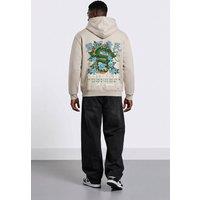 LONDON ATTITUDE Men's Relaxed Fit Dragon Graphic Hoodie in Stone | Size: 3XL