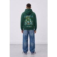 LONDON ATTITUDE Men's Relaxed Fit Dragon Graphic Hoodie in Green | Size: XL