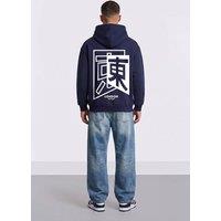 LONDON ATTITUDE Men's Relaxed Fit Japanese Inspired Graphic Hoodie in Navy | Size: Small