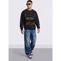LONDON ATTITUDE Men's Doberman Graphic Relaxed Oversized Fit Sweatshirt in Black | Size: XL