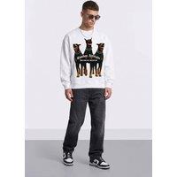 LONDON ATTITUDE Men's Doberman Graphic Relaxed Oversized Fit Sweatshirt in White | Size: Medium