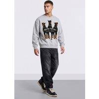 LONDON ATTITUDE Men's Doberman Graphic Relaxed Oversized Fit Sweatshirt in Light Grey | Size: 2XL